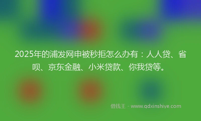 2025年的浦发网申被秒拒怎么办有：人人贷、省呗、京东金融、小米贷款、你我贷等。