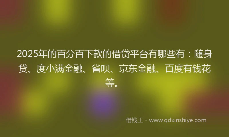 2025年的百分百下款的借贷平台有哪些有：随身贷、度小满金融、省呗、京东金融、百度有钱花等。