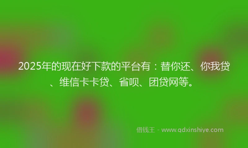2025年的现在好下款的平台有：替你还、你我贷、维信卡卡贷、省呗、团贷网等。