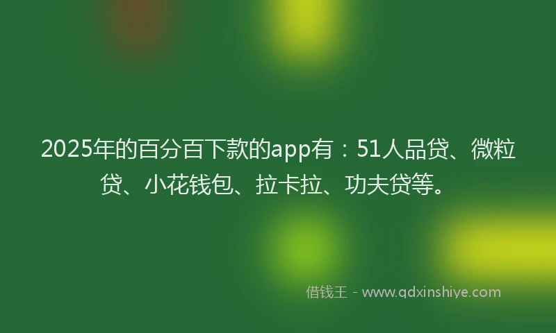 2025年的百分百下款的app有：51人品贷、微粒贷、小花钱包、拉卡拉、功夫贷等。