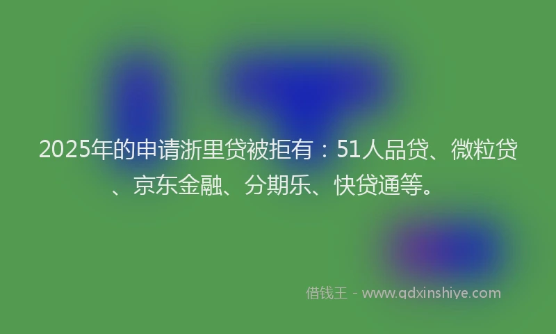 2025年的申请浙里贷被拒有：51人品贷、微粒贷、京东金融、分期乐、快贷通等。