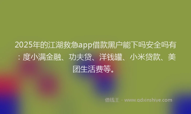 2025年的江湖救急app借款黑户能下吗安全吗有：度小满金融、功夫贷、洋钱罐、小米贷款、美团生活费等。
