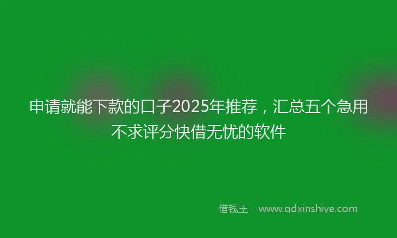 申请就能下款的口子2025年推荐，汇总五个急用不求评分快借无忧的软件