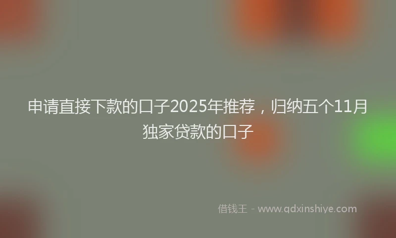 申请直接下款的口子2025年推荐，归纳五个11月独家贷款的口子