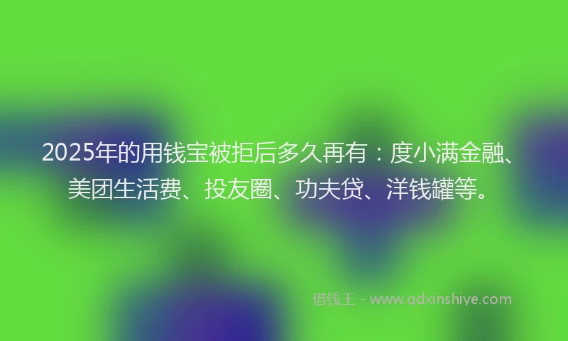 2025年的用钱宝被拒后多久再有：度小满金融、美团生活费、投友圈、功夫贷、洋钱罐等。