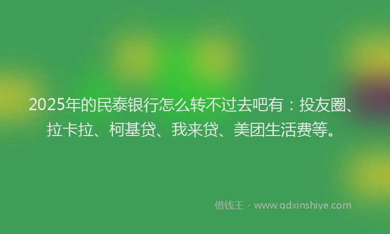 2025年的民泰银行怎么转不过去吧有：投友圈、拉卡拉、柯基贷、我来贷、美团生活费等。