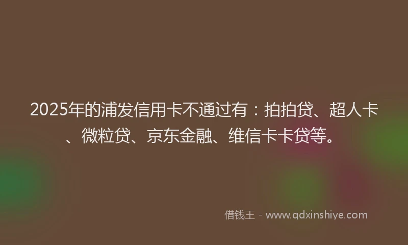 2025年的浦发信用卡不通过有：拍拍贷、超人卡、微粒贷、京东金融、维信卡卡贷等。