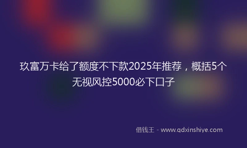 玖富万卡给了额度不下款2025年推荐，概括5个无视风控5000必下口子