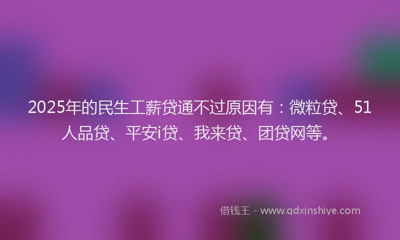 2025年的民生工薪贷通不过原因有：微粒贷、51人品贷、平安i贷、我来贷、团贷网等。