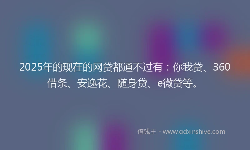 2025年的现在的网贷都通不过有：你我贷、360借条、安逸花、随身贷、e微贷等。