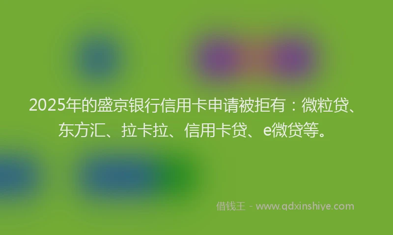 2025年的盛京银行信用卡申请被拒有：微粒贷、东方汇、拉卡拉、信用卡贷、e微贷等。