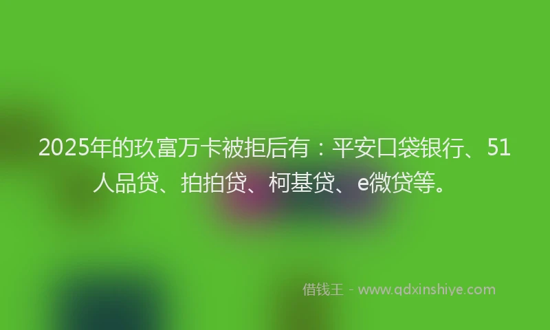 2025年的玖富万卡被拒后有：平安口袋银行、51人品贷、拍拍贷、柯基贷、e微贷等。