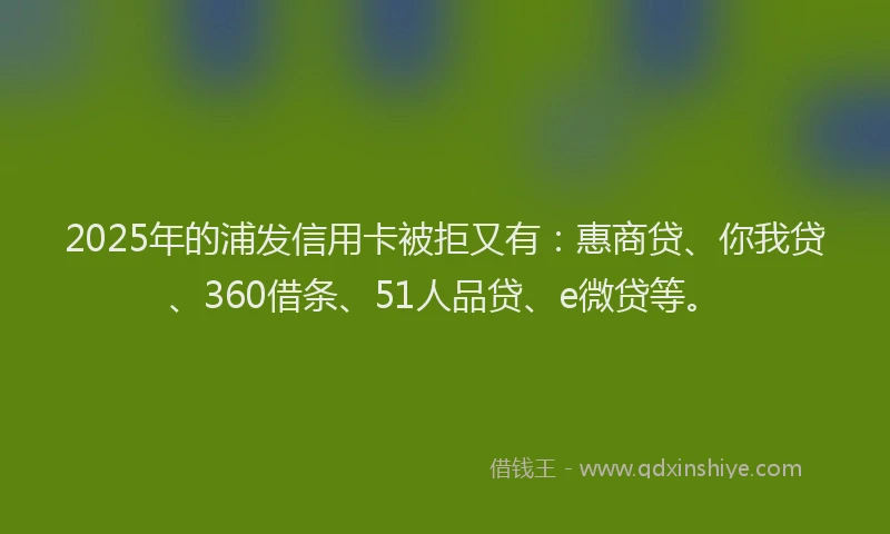 2025年的浦发信用卡被拒又有：惠商贷、你我贷、360借条、51人品贷、e微贷等。