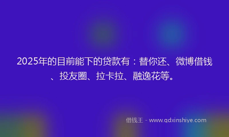2025年的目前能下的贷款有：替你还、微博借钱、投友圈、拉卡拉、融逸花等。