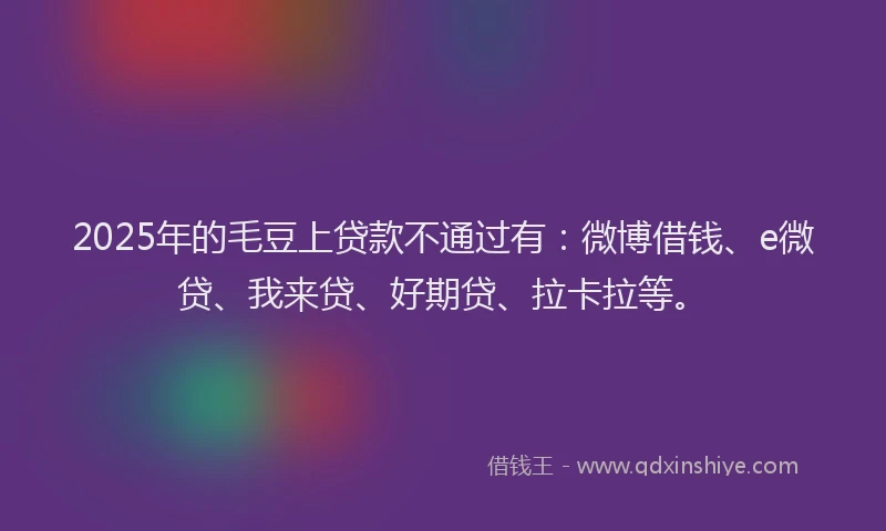 2025年的毛豆上贷款不通过有：微博借钱、e微贷、我来贷、好期贷、拉卡拉等。