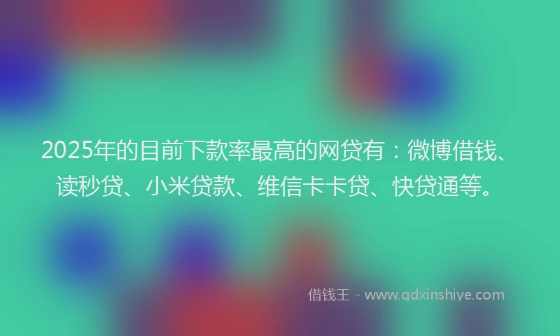 2025年的目前下款率最高的网贷有：微博借钱、读秒贷、小米贷款、维信卡卡贷、快贷通等。