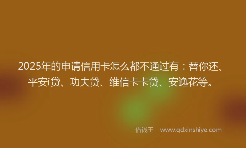 2025年的申请信用卡怎么都不通过有：替你还、平安i贷、功夫贷、维信卡卡贷、安逸花等。