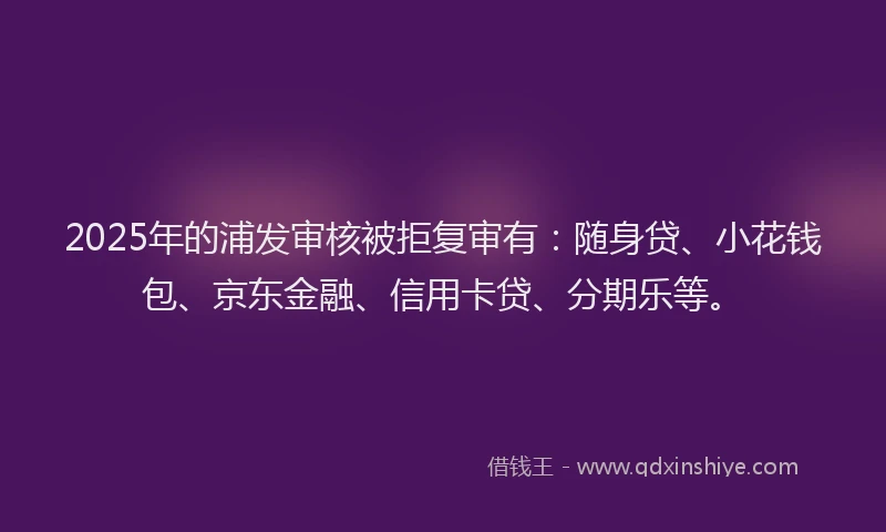 2025年的浦发审核被拒复审有：随身贷、小花钱包、京东金融、信用卡贷、分期乐等。
