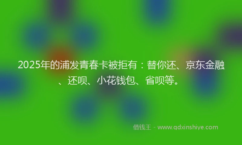 2025年的浦发青春卡被拒有：替你还、京东金融、还呗、小花钱包、省呗等。
