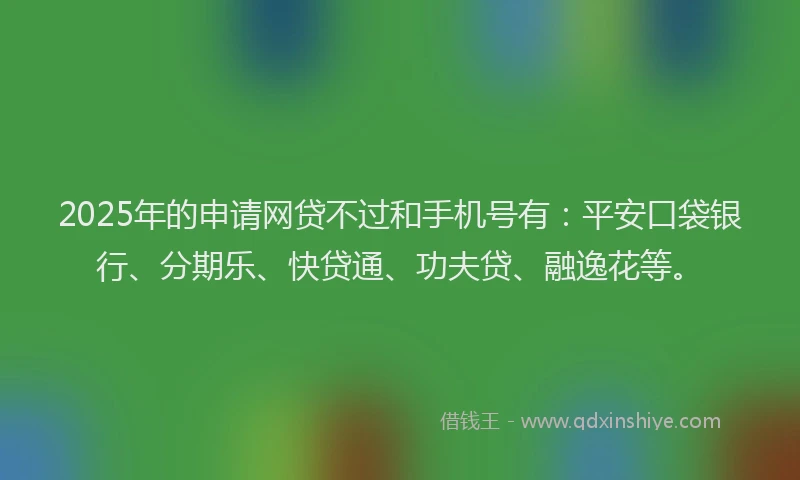 2025年的申请网贷不过和手机号有：平安口袋银行、分期乐、快贷通、功夫贷、融逸花等。