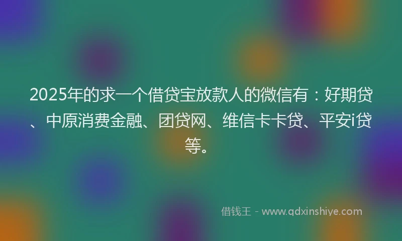 2025年的求一个借贷宝放款人的微信有：好期贷、中原消费金融、团贷网、维信卡卡贷、平安i贷等。