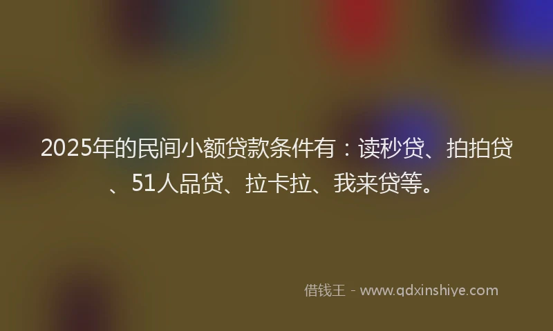 2025年的民间小额贷款条件有：读秒贷、拍拍贷、51人品贷、拉卡拉、我来贷等。