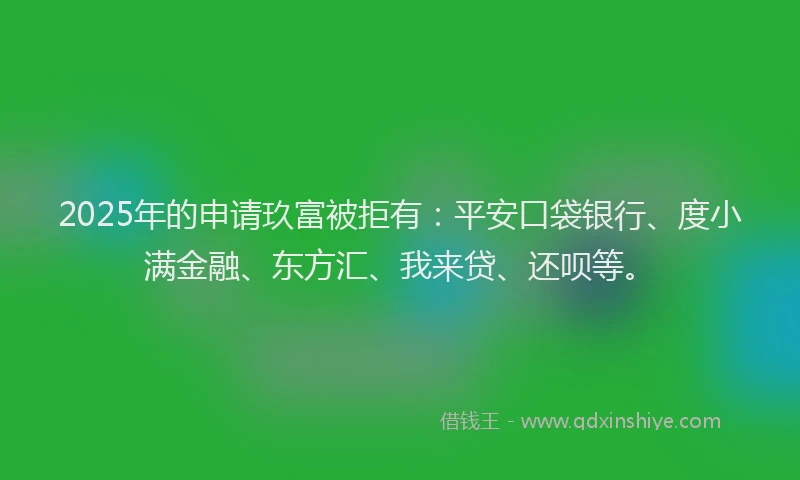 2025年的申请玖富被拒有：平安口袋银行、度小满金融、东方汇、我来贷、还呗等。