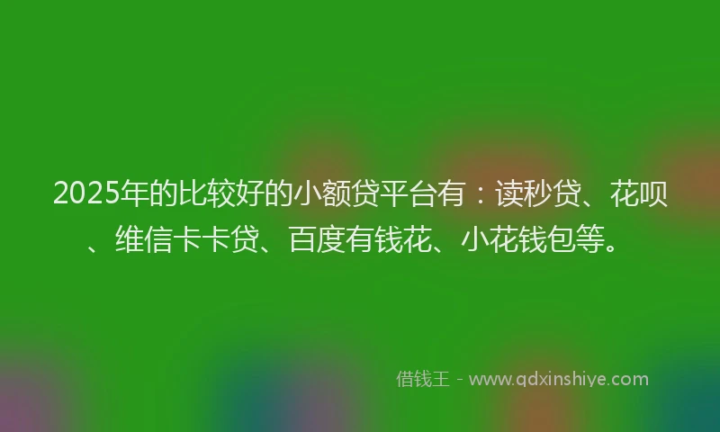 2025年的比较好的小额贷平台有：读秒贷、花呗、维信卡卡贷、百度有钱花、小花钱包等。