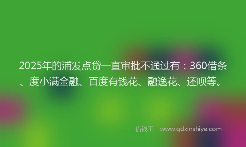 2025年的浦发点贷一直审批不通过有：360借条、度小满金融、百度有钱花、融逸花、还呗等。