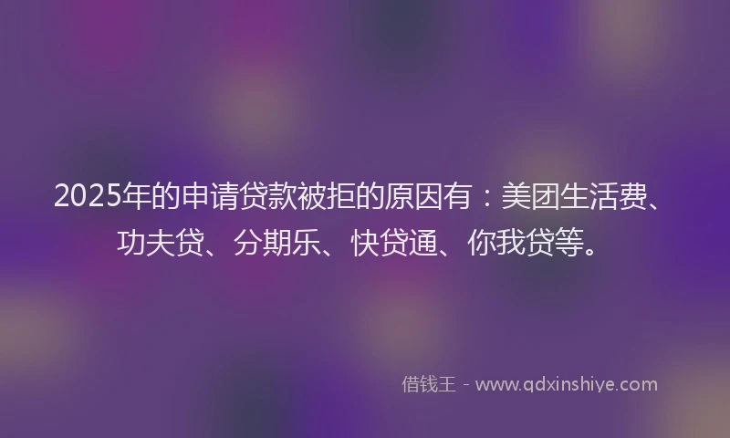 2025年的申请贷款被拒的原因有：美团生活费、功夫贷、分期乐、快贷通、你我贷等。
