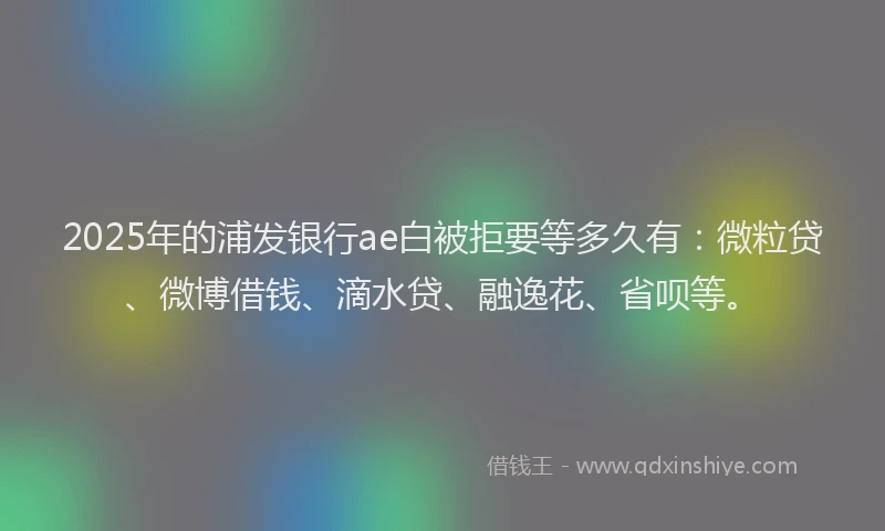 2025年的浦发银行ae白被拒要等多久有：微粒贷、微博借钱、滴水贷、融逸花、省呗等。