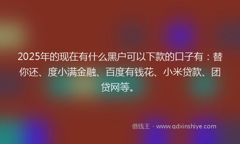 2025年的现在有什么黑户可以下款的口子有：替你还、度小满金融、百度有钱花、小米贷款、团贷网等。