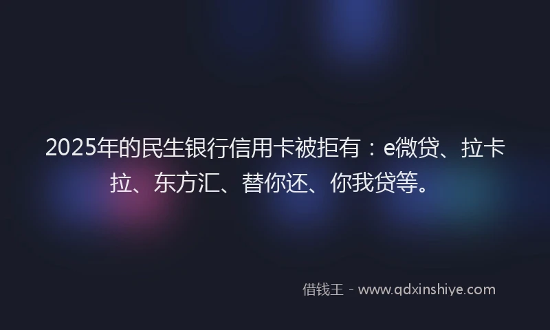 2025年的民生银行信用卡被拒有：e微贷、拉卡拉、东方汇、替你还、你我贷等。