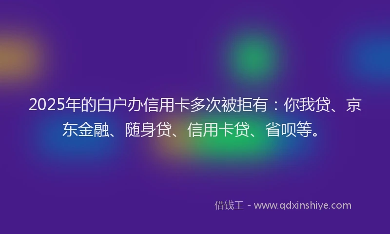 2025年的白户办信用卡多次被拒有：你我贷、京东金融、随身贷、信用卡贷、省呗等。