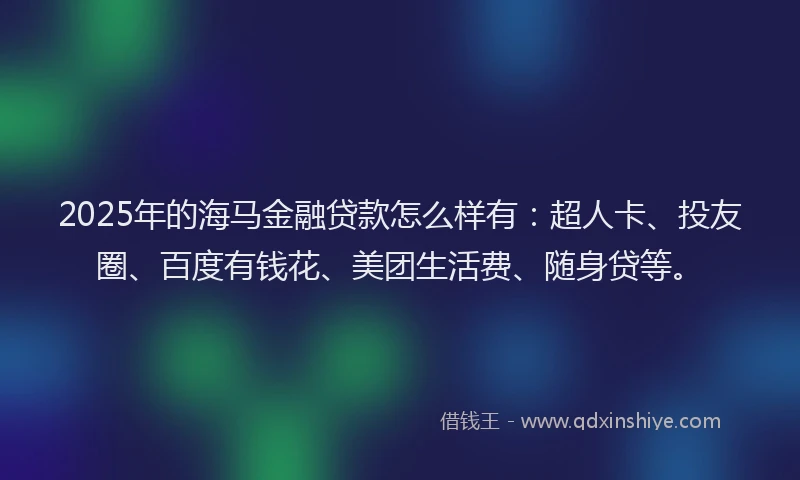 2025年的海马金融贷款怎么样有：超人卡、投友圈、百度有钱花、美团生活费、随身贷等。