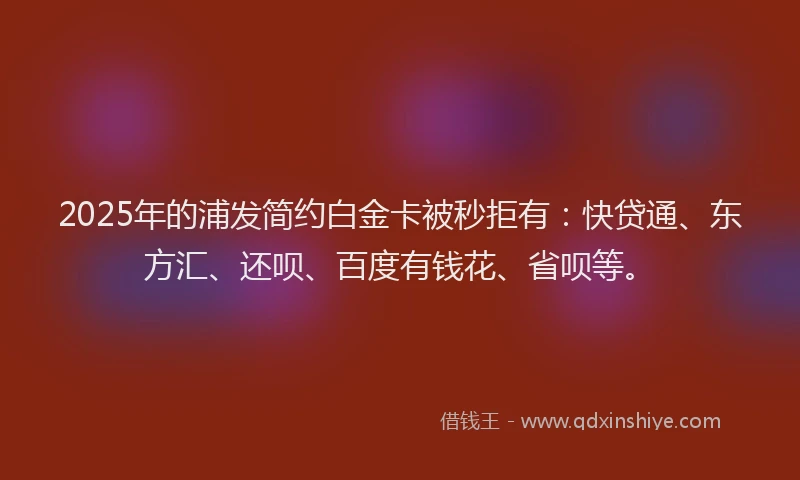 2025年的浦发简约白金卡被秒拒有：快贷通、东方汇、还呗、百度有钱花、省呗等。