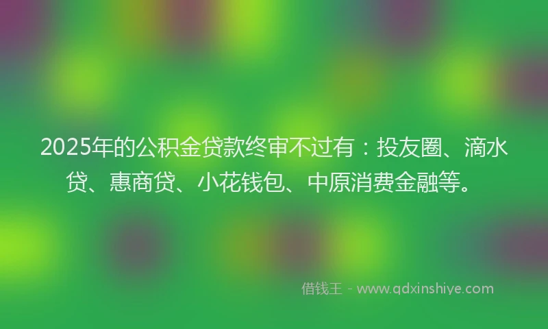 2025年的公积金贷款终审不过有：投友圈、滴水贷、惠商贷、小花钱包、中原消费金融等。