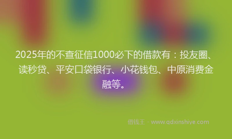 2025年的不查征信1000必下的借款有：投友圈、读秒贷、平安口袋银行、小花钱包、中原消费金融等。