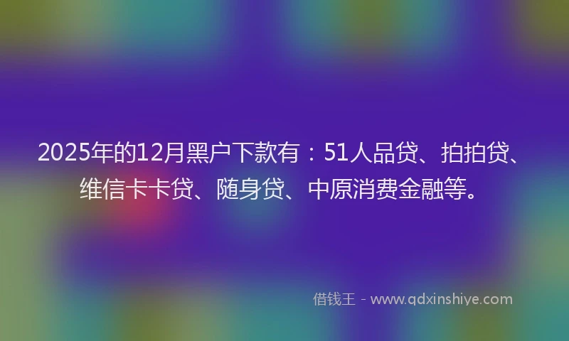 2025年的12月黑户下款有：51人品贷、拍拍贷、维信卡卡贷、随身贷、中原消费金融等。