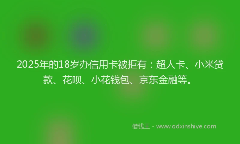 2025年的18岁办信用卡被拒有：超人卡、小米贷款、花呗、小花钱包、京东金融等。