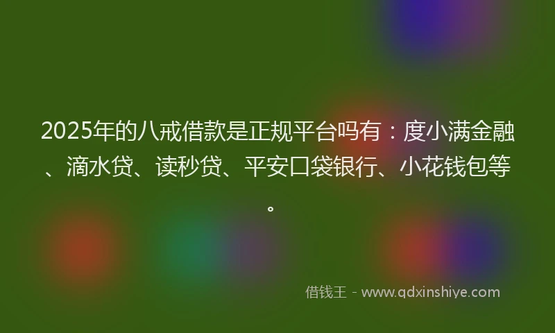 2025年的八戒借款是正规平台吗有：度小满金融、滴水贷、读秒贷、平安口袋银行、小花钱包等。