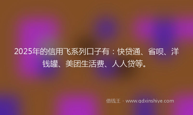 2025年的信用飞系列口子有：快贷通、省呗、洋钱罐、美团生活费、人人贷等。
