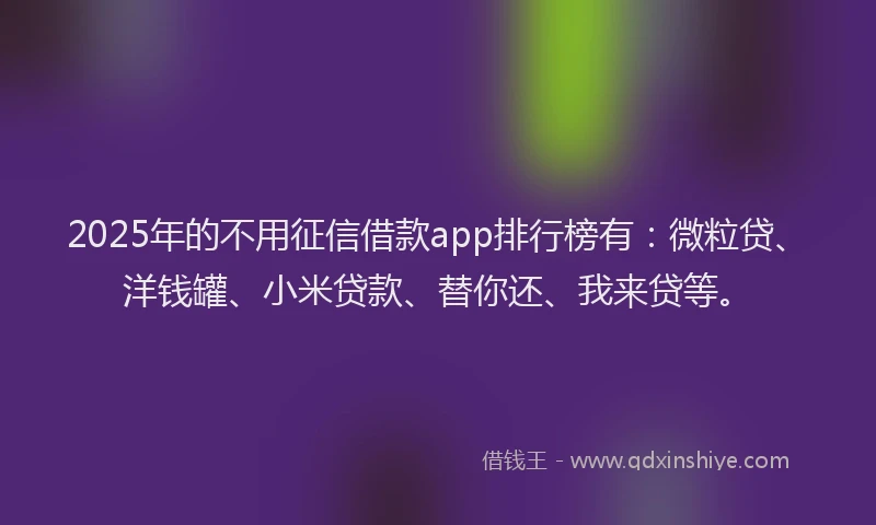 2025年的不用征信借款app排行榜有：微粒贷、洋钱罐、小米贷款、替你还、我来贷等。