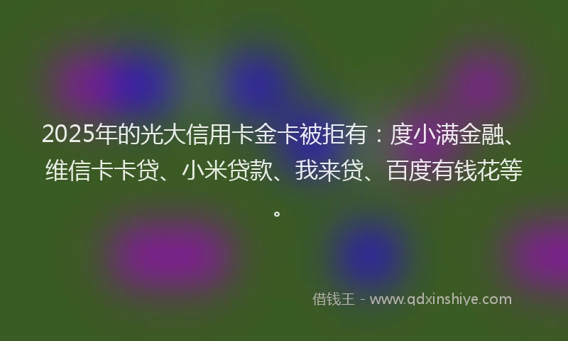 2025年的光大信用卡金卡被拒有：度小满金融、维信卡卡贷、小米贷款、我来贷、百度有钱花等。