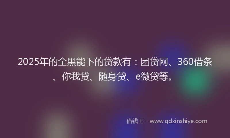 2025年的全黑能下的贷款有：团贷网、360借条、你我贷、随身贷、e微贷等。