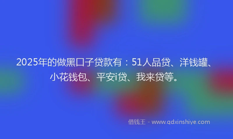 2025年的做黑口子贷款有：51人品贷、洋钱罐、小花钱包、平安i贷、我来贷等。