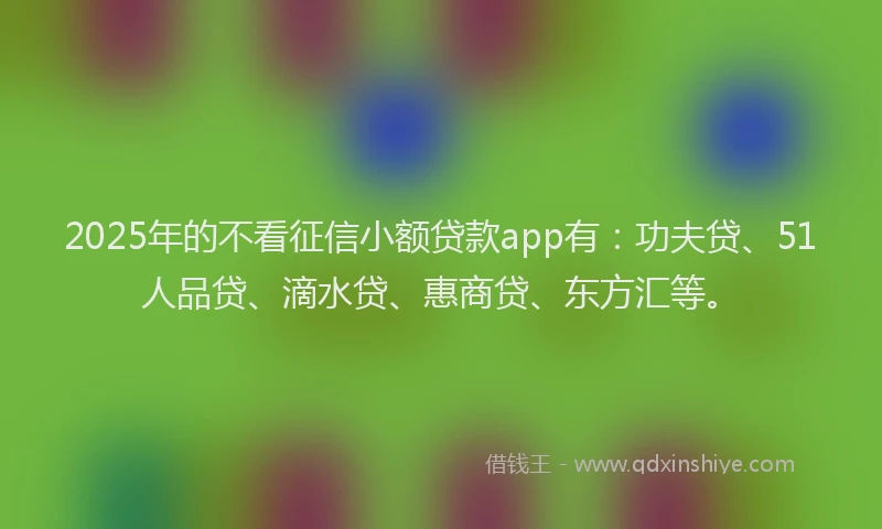 2025年的不看征信小额贷款app有：功夫贷、51人品贷、滴水贷、惠商贷、东方汇等。