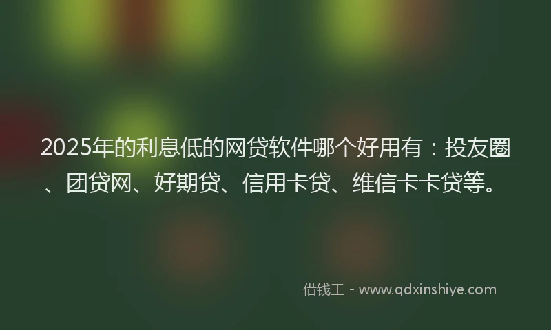 2025年的利息低的网贷软件哪个好用有：投友圈、团贷网、好期贷、信用卡贷、维信卡卡贷等。