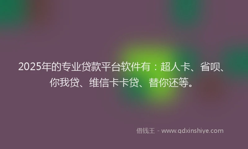 2025年的专业贷款平台软件有：超人卡、省呗、你我贷、维信卡卡贷、替你还等。