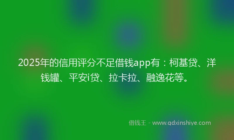 2025年的信用评分不足借钱app有：柯基贷、洋钱罐、平安i贷、拉卡拉、融逸花等。